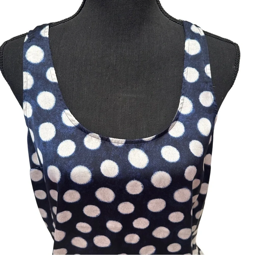 Michael Kors Tank Top Navy Blue White Polka Dot Scoop Neck Sleeveless Tunic